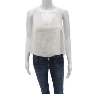 N/Nicholas Women Cropped Rayon V-Neck Sleeveless Tank White Pullover Size 2